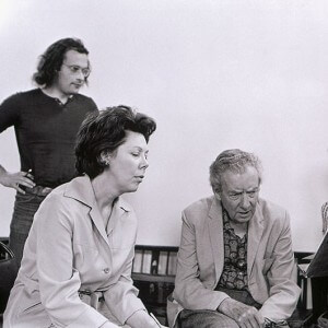 CM, Janet Baker, Benjamin Britten, Rita Thomson in conversation while looking at a music score together