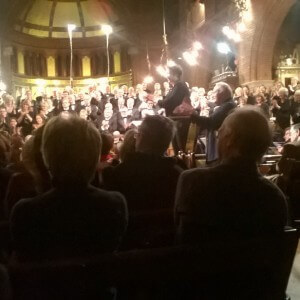 Colin Matthews taking a bow at the first performance of Voices of the Air