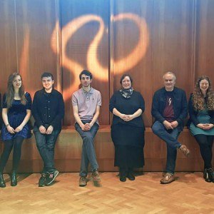 Line up of of 2017-18 panufnik composers with LSO symbol in background